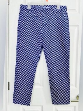 Navy and White Geometric Slim City Khaki Cropped Pants - Like New